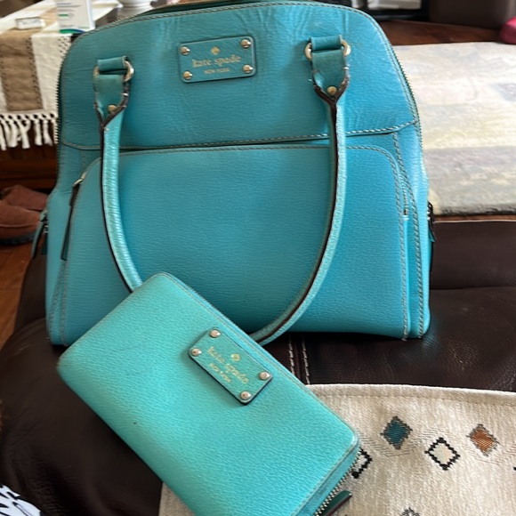 kate spade Handbags - Kate Spade purse and wallet. Aqua blue Used and stained.